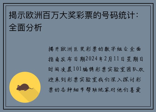 揭示欧洲百万大奖彩票的号码统计：全面分析