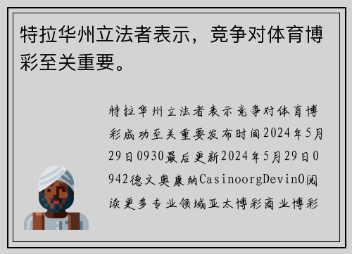 特拉华州立法者表示，竞争对体育博彩至关重要。